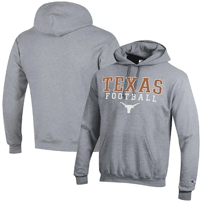 Men's Champion Heather Gray Texas Longhorns Football Stack Pullover Hoodie