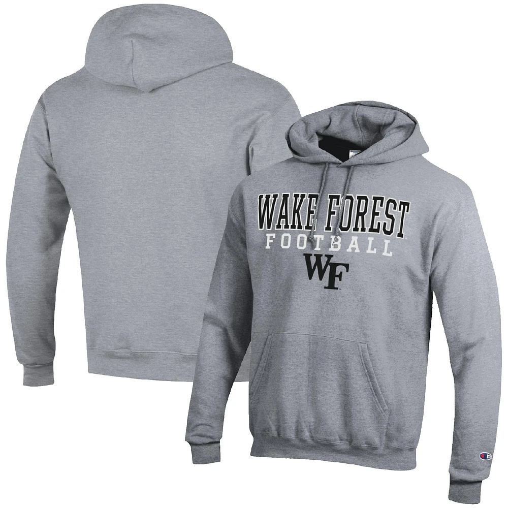 Men's Champion Heather Gray Wake Forest Demon Deacons Football Stack Pullover Hoodie