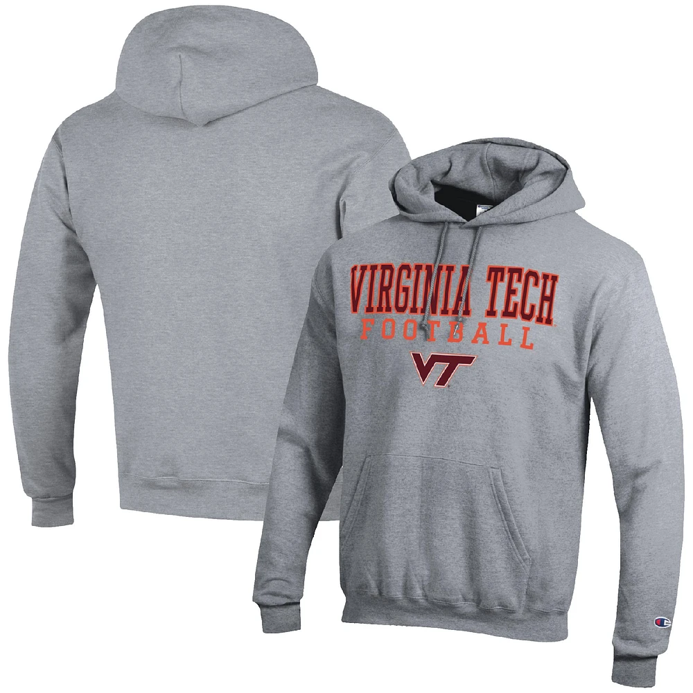Men's Champion Heather Gray Virginia Tech Hokies Football Stack Pullover Hoodie
