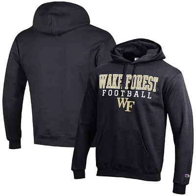 Men's Champion Black Wake Forest Demon Deacons Football Stack Pullover Hoodie