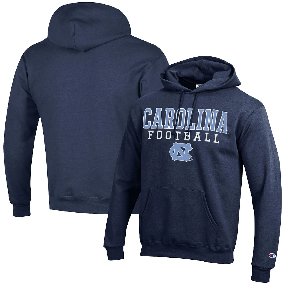 Men's Champion Navy North Carolina Tar Heels Football Stack Pullover Hoodie