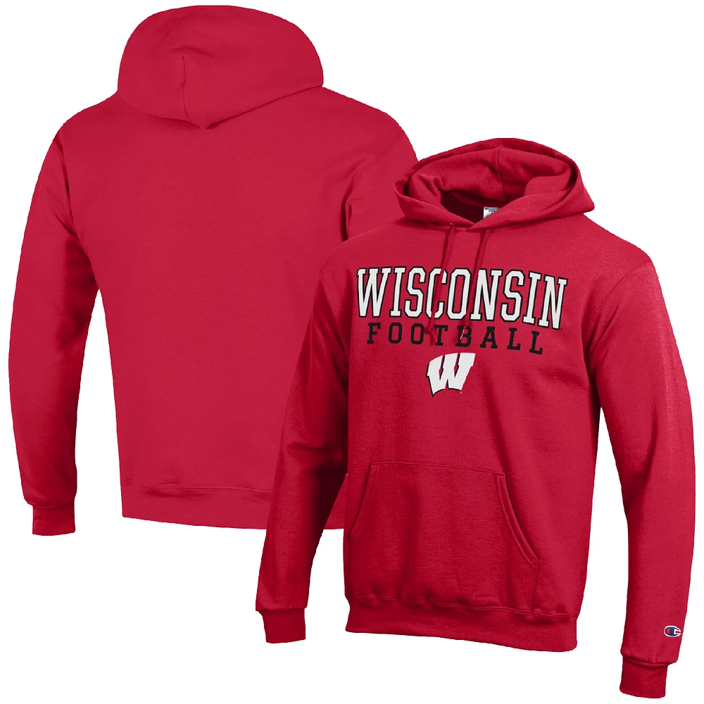 Men's Champion Wisconsin Badgers Football Stack Pullover Hoodie
