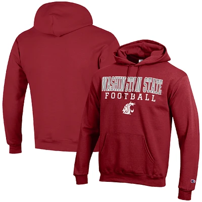 Men's Champion Crimson Washington State Cougars Football Stack Pullover Hoodie