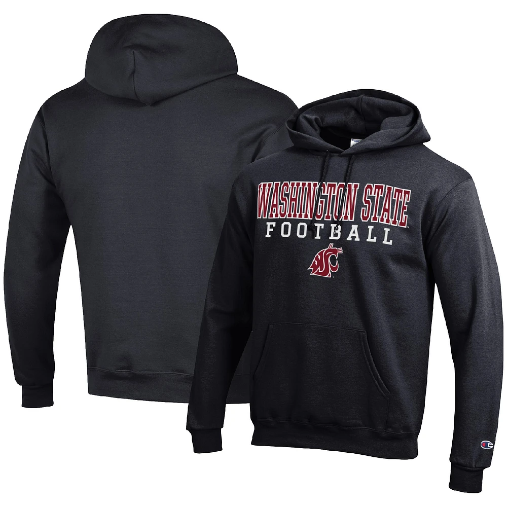 Men's Champion Black Washington State Cougars Football Stack Pullover Hoodie