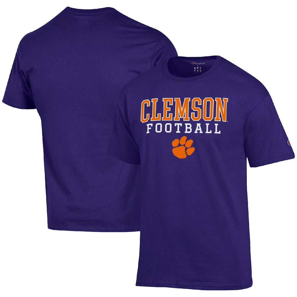 Men's Champion Purple Clemson Tigers Football Stack T-Shirt