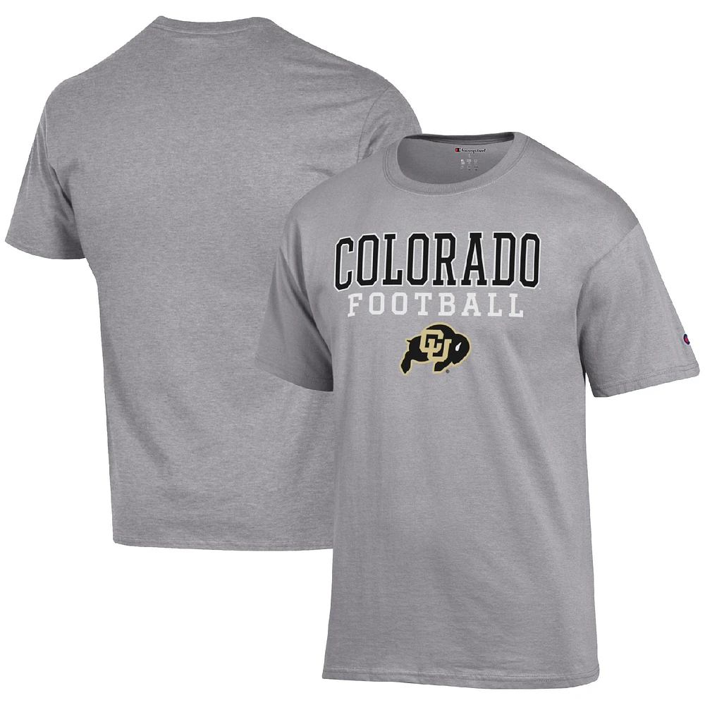 Men's Champion Heather Gray Colorado Buffaloes Football Stack T-Shirt