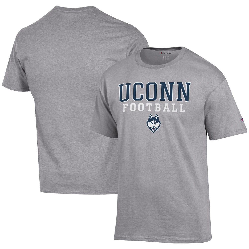 Men's Champion Heather Gray UConn Huskies Football Stack T-Shirt