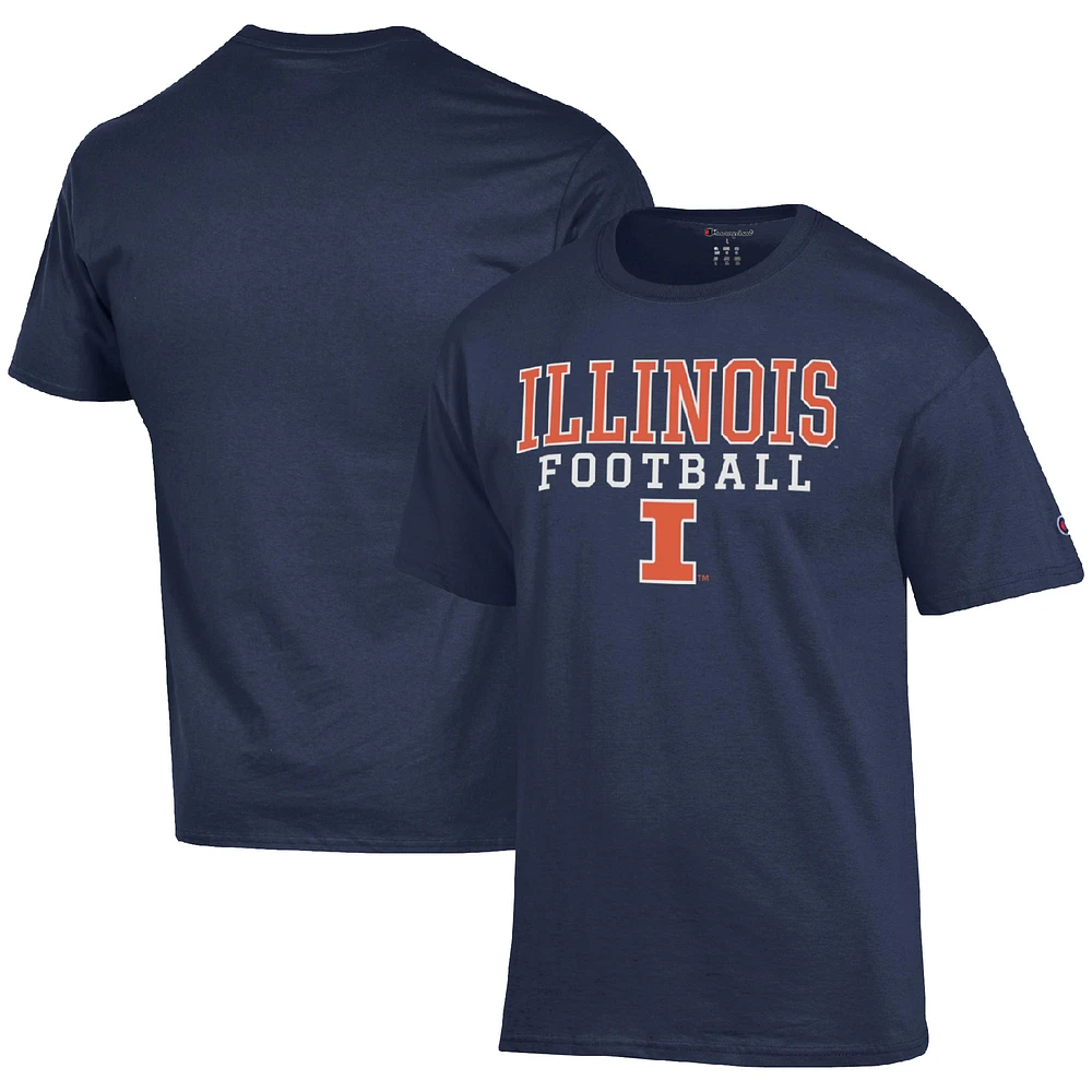Men's Champion Navy Illinois Fighting Illini Football Stack T-Shirt