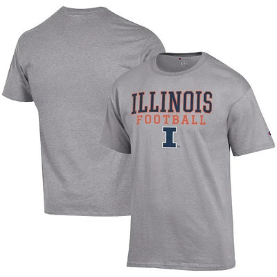 Men's Champion Heather Gray Illinois Fighting Illini Football Stack T-Shirt