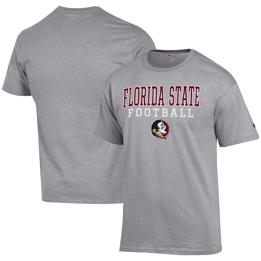 Men's Champion Heather Gray Florida State Seminoles Football Stack T-Shirt