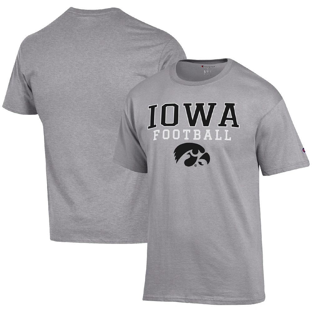 Men's Champion Heather Gray Iowa Hawkeyes Football Stack T-Shirt