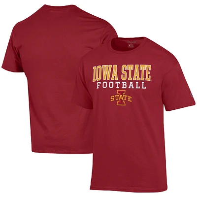 Men's Champion Cardinal Iowa State Cyclones Football Stack T-Shirt