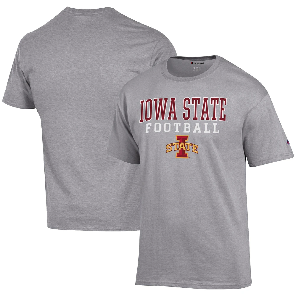 Men's Champion Heather Gray Iowa State Cyclones Football Stack T-Shirt