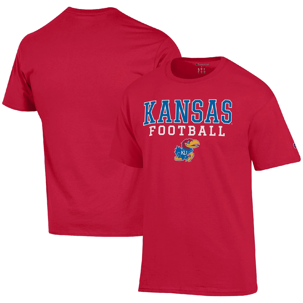 Men's Champion Red Kansas Jayhawks Football Stack T-Shirt