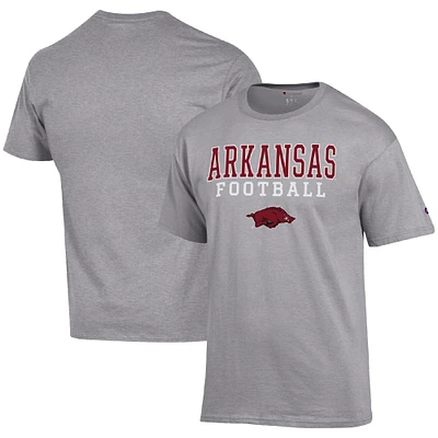 Men's Champion Heather Gray Arkansas Razorbacks Football Stack T-Shirt
