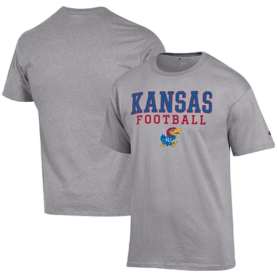 Men's Champion Heather Gray Kansas Jayhawks Football Stack T-Shirt