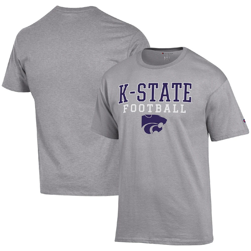 Men's Champion Heather Gray Kansas State Wildcats Football Stack T-Shirt