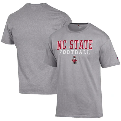 Men's Champion Heather Gray NC State Wolfpack Football Stack T-Shirt