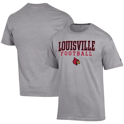 Men's Champion Heather Gray Louisville Cardinals Football Stack T-Shirt