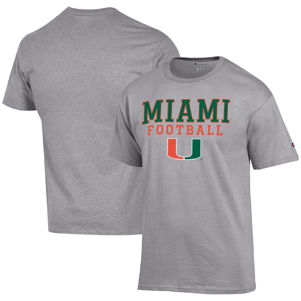 Men's Champion Heather Gray Miami Hurricanes Football Stack T-Shirt