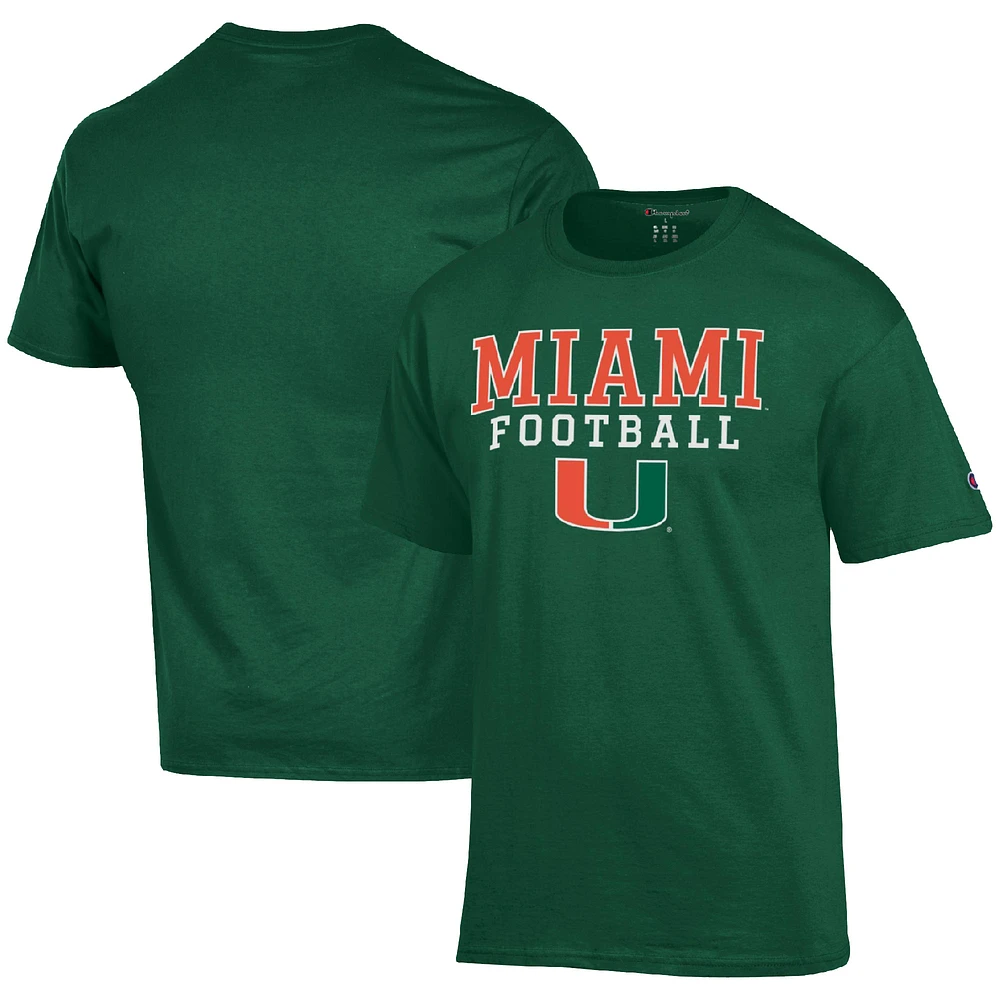 Men's Champion Green Miami Hurricanes Football Stack T-Shirt