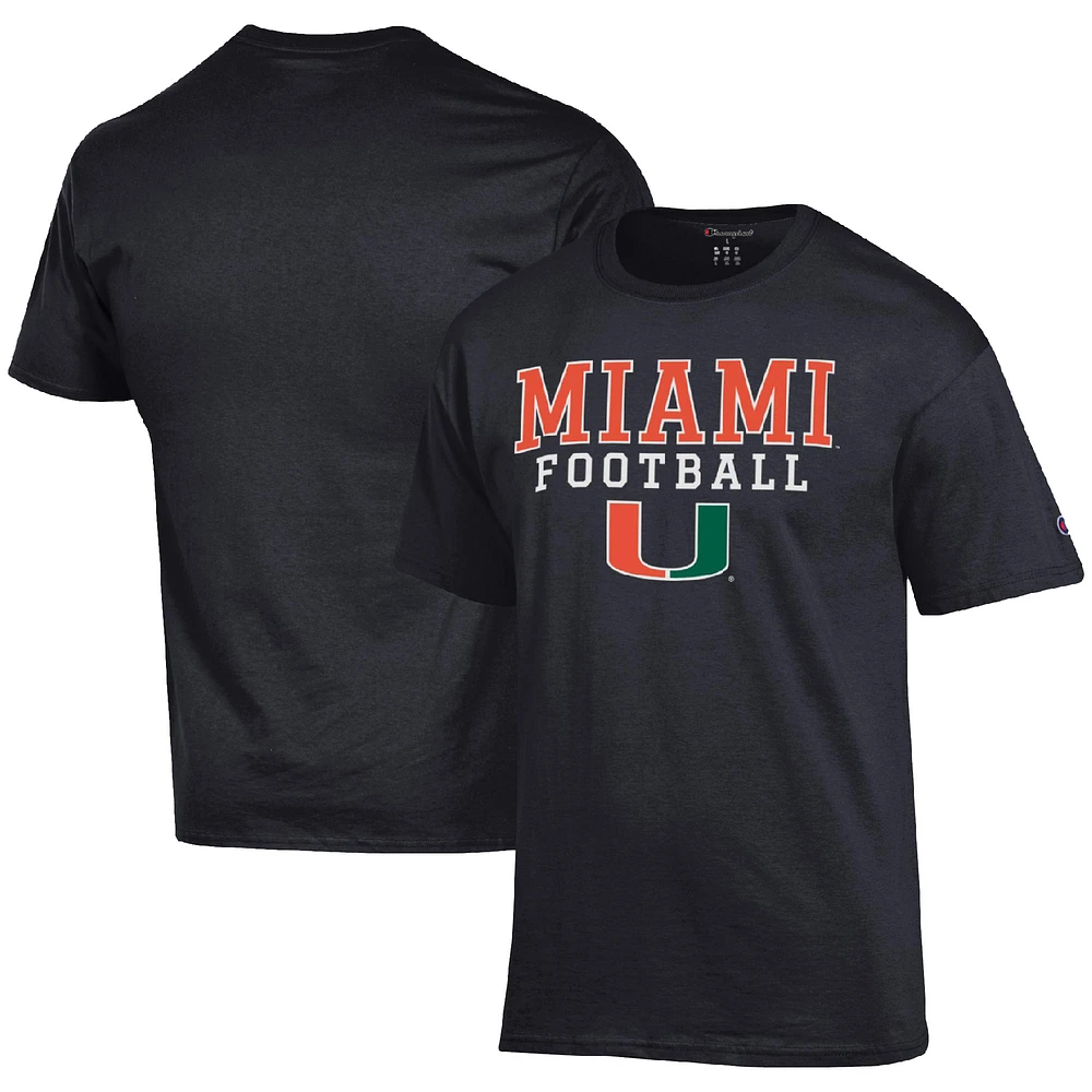 Men's Champion Black Miami Hurricanes Football Stack T-Shirt