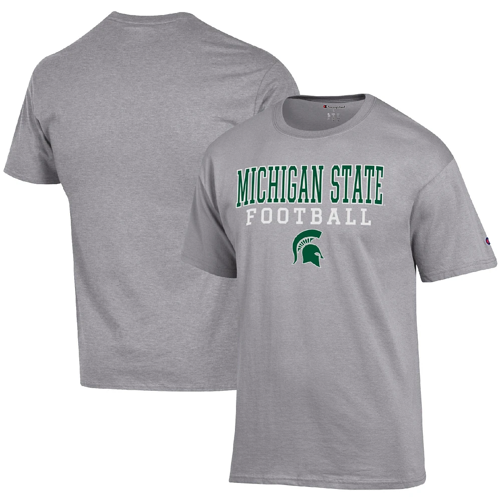 Men's Champion Heather Gray Michigan State Spartans Football Stack T-Shirt