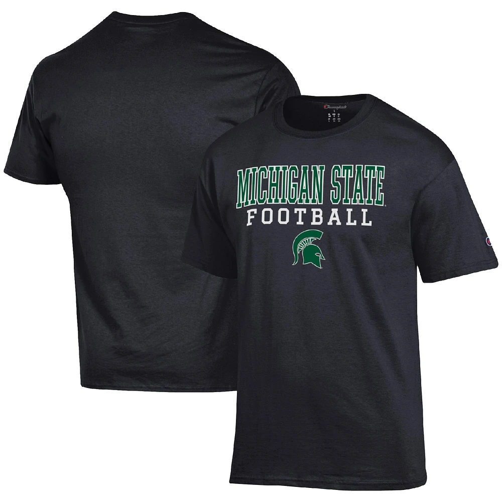 Men's Champion Black Michigan State Spartans Football Stack T-Shirt