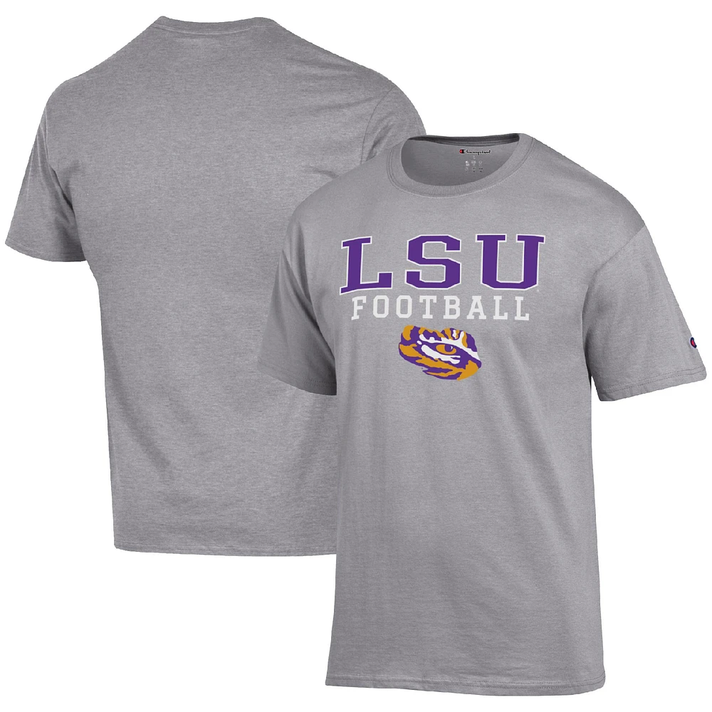 Men's Champion Heather Gray LSU Tigers Football Stack T-Shirt
