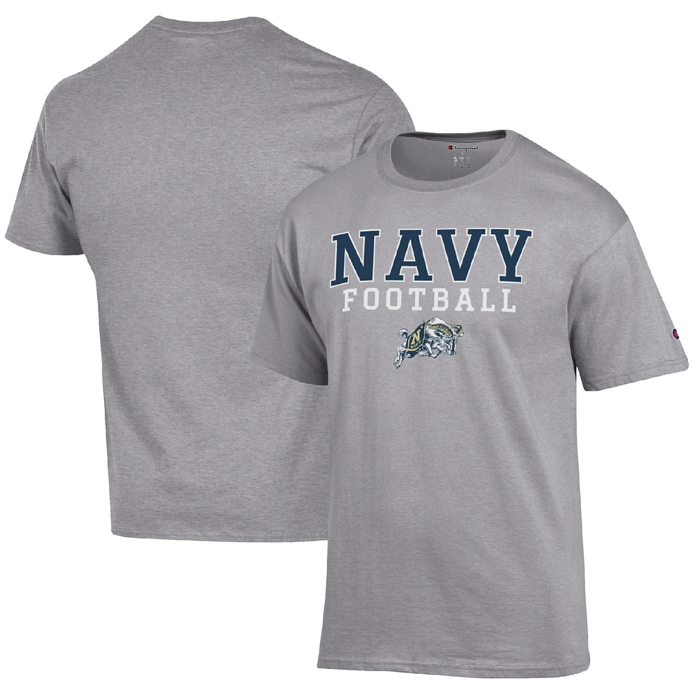 Men's Champion Heather Gray Navy Midshipmen Football Stack T-Shirt