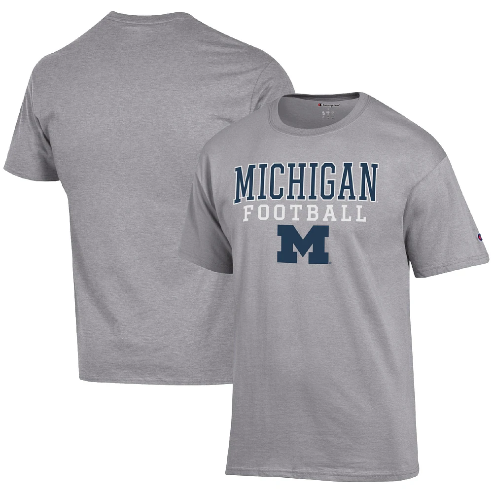 Men's Champion Heather Gray Michigan Wolverines Football Stack T-Shirt
