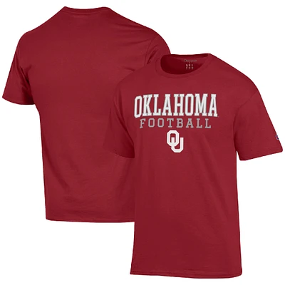 Men's Champion Crimson Oklahoma Sooners Football Stack  T-Shirt