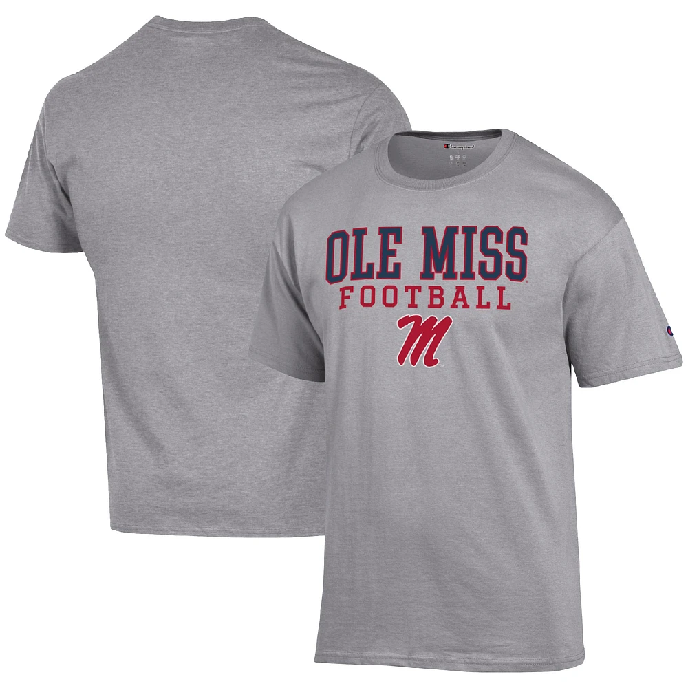 Men's Champion Heather Gray Ole Miss Rebels Football Stack T-Shirt
