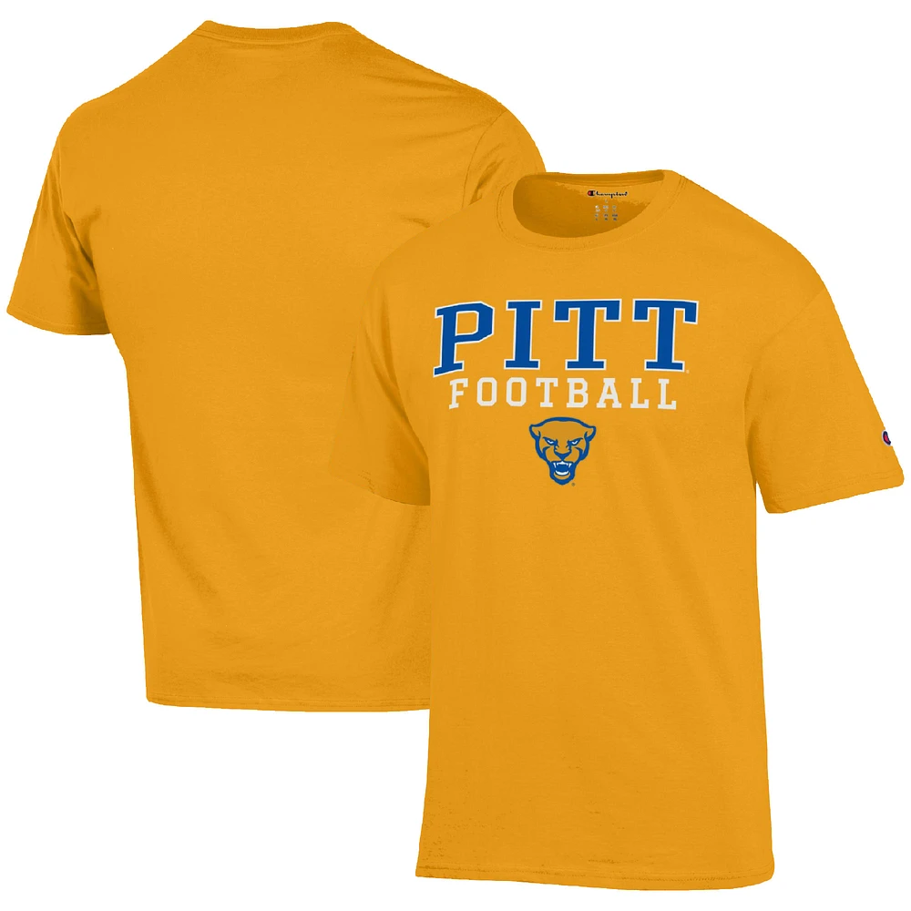Men's Champion Gold Pitt Panthers Football Stack T-Shirt