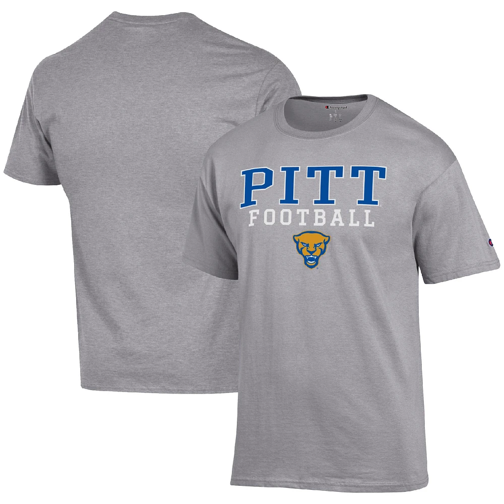 Men's Champion Heather Gray Pitt Panthers Football Stack T-Shirt
