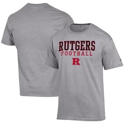Men's Champion Heather Gray Rutgers Scarlet Knights Football Stack T-Shirt