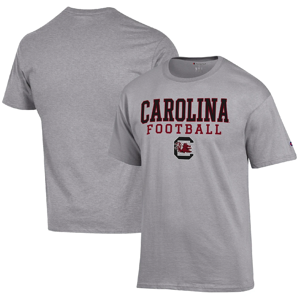 Men's Champion Heather Gray South Carolina Gamecocks Football Stack T-Shirt