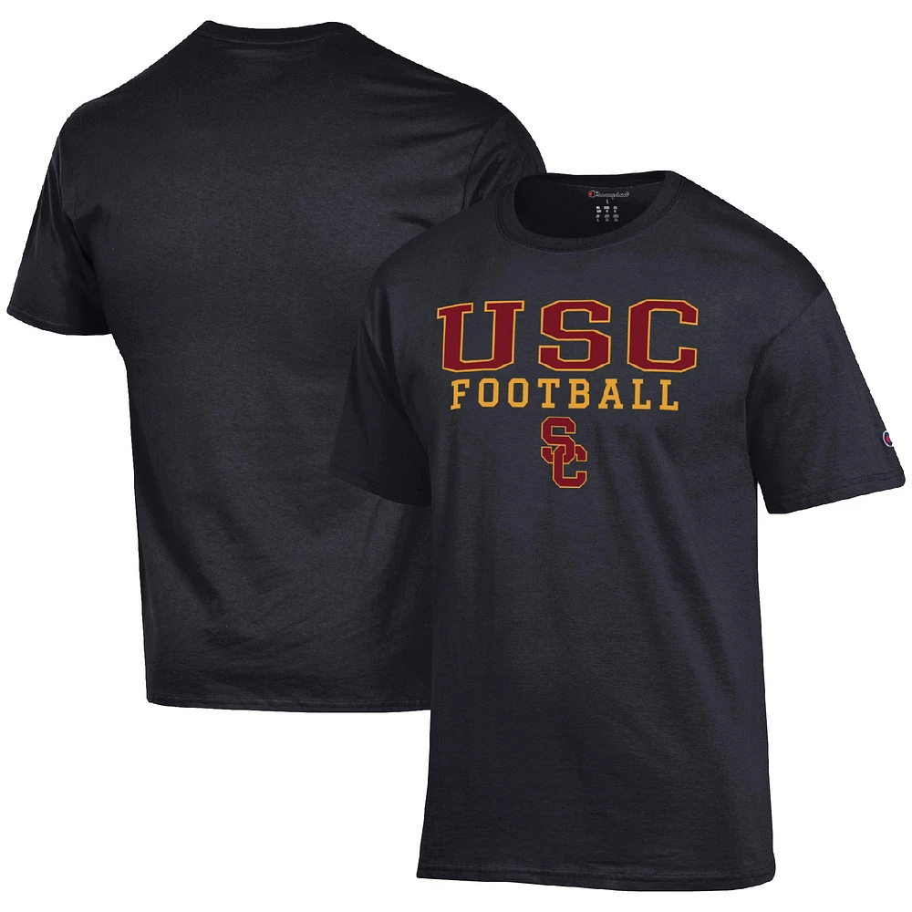 Men's Champion Black USC Trojans Football Stack T-Shirt
