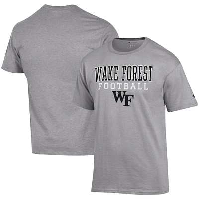 Men's Champion Heather Gray Wake Forest Demon Deacons Football Stack T-Shirt