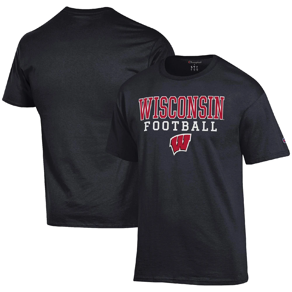 Men's Champion Black Wisconsin Badgers Football Stack T-Shirt