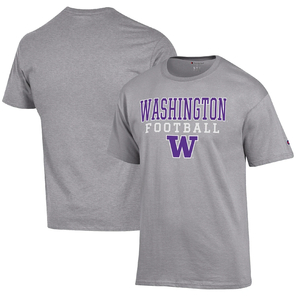 Men's Champion Heather Gray Washington Huskies Football Stack T-Shirt