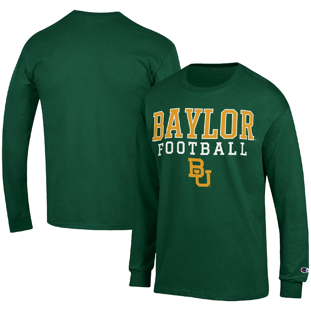 Men's Champion Green Baylor Bears Football Stack Long Sleeve T-Shirt