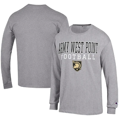 Men's Champion Heather Gray Army Black Knights Football Stack Long Sleeve T-Shirt