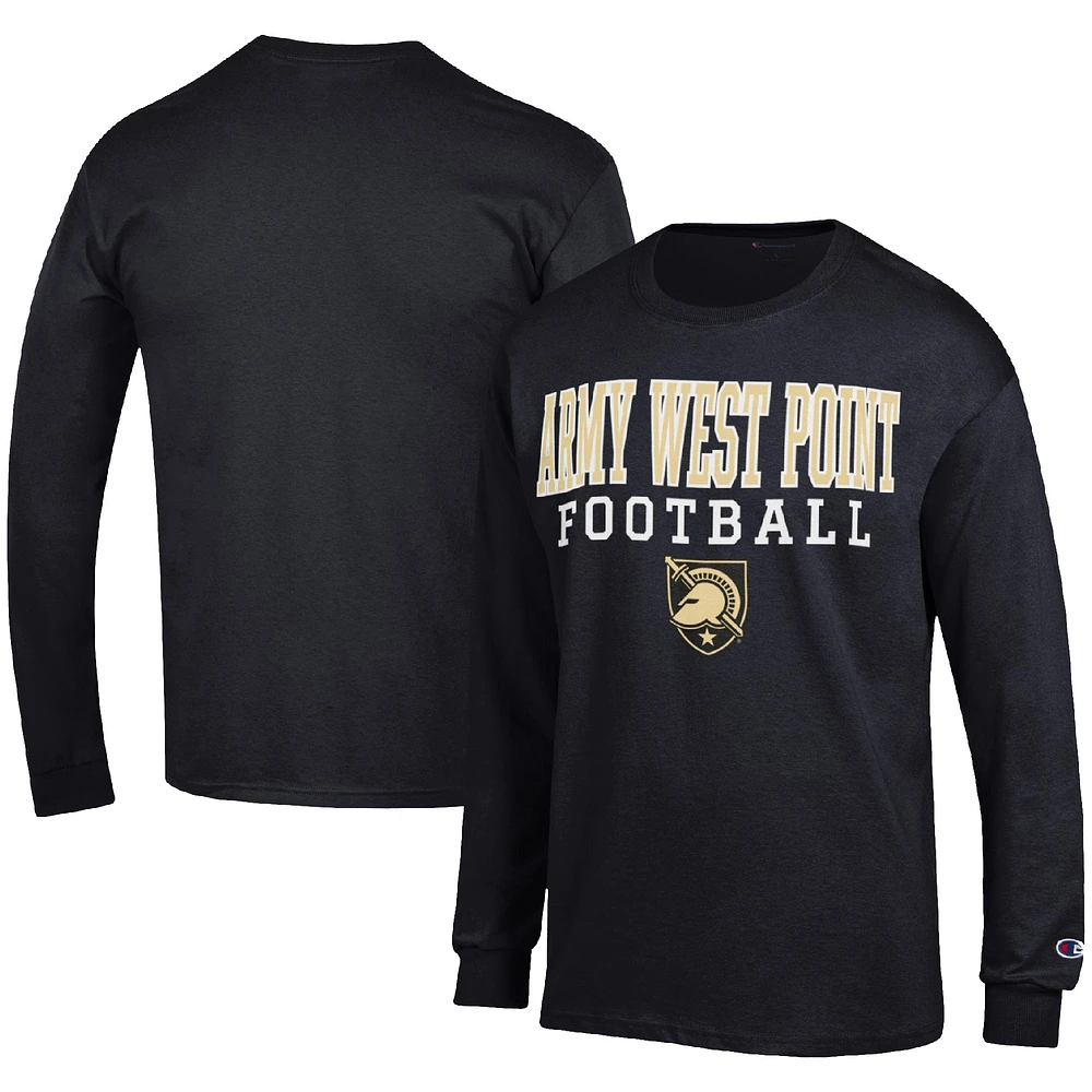 Men's Champion Black Army Knights Football Stack Long Sleeve T-Shirt