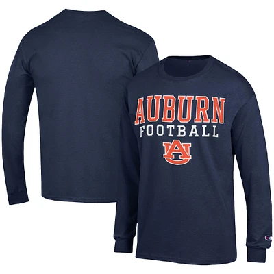 Men's Champion Navy Auburn Tigers Football Stack Long Sleeve T-Shirt