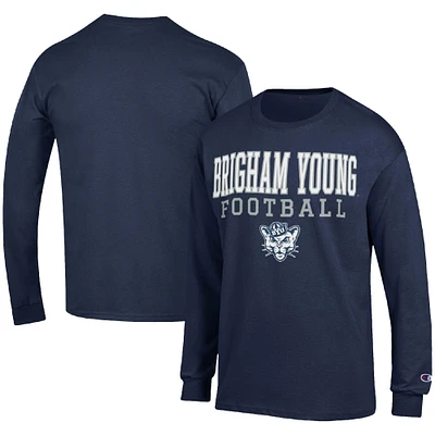 Men's Champion Navy BYU Cougars Football Stack Long Sleeve T-Shirt