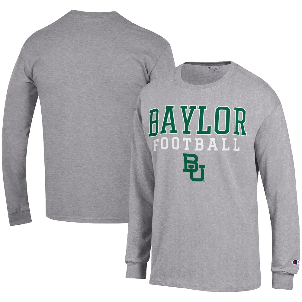 Men's Champion Heather Gray Baylor Bears Football Stack Long Sleeve T-Shirt