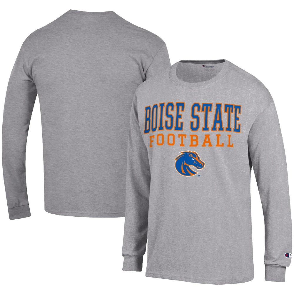 Men's Champion Heather Gray Boise State Broncos Football Stack Long Sleeve T-Shirt