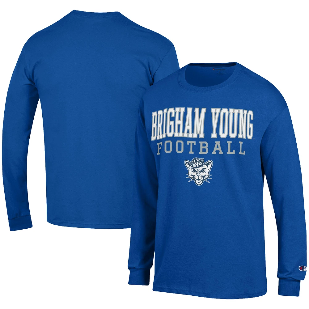 Men's Champion Royal BYU Cougars Football Stack Long Sleeve T-Shirt