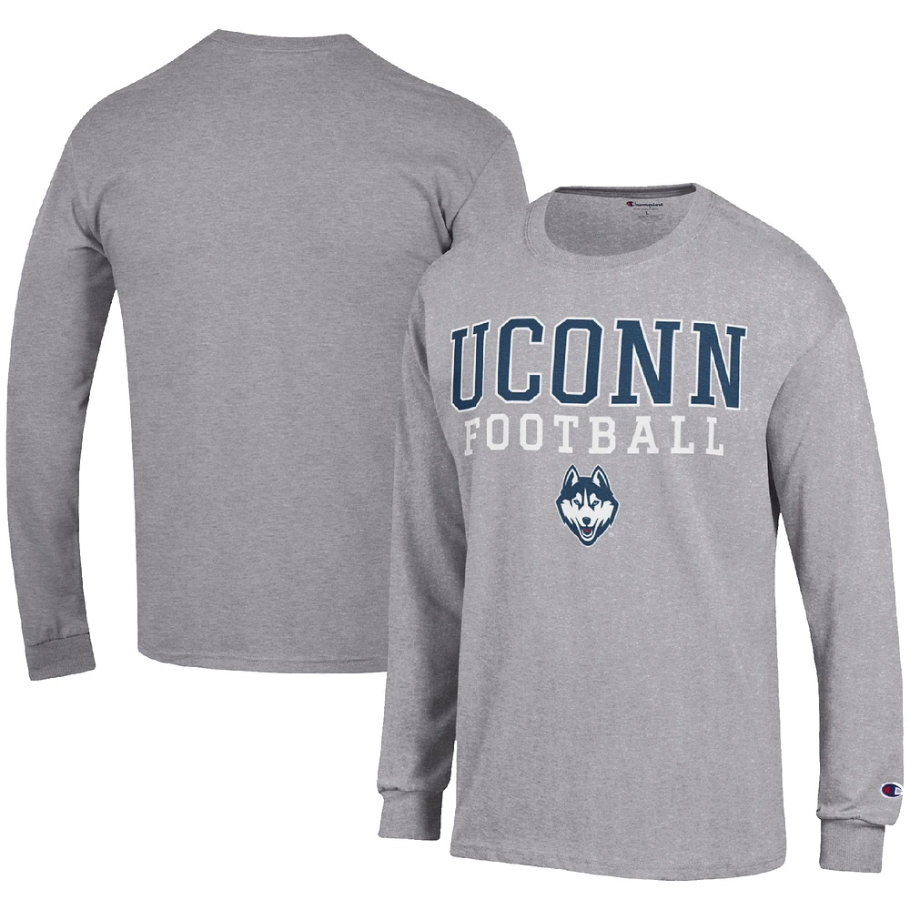 Men's Champion Heather Gray UConn Huskies Football Stack Long Sleeve T-Shirt